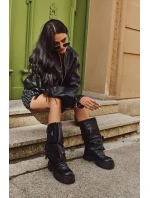 Zateplené nazouvací dámské kozačky na masivní platformě s kapsami Černé Clarinda