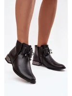 Dámské kožené boty na nízkém podpatku Zazoo – černé