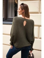 Svetr dámský z mohairu s nařasenými rukávy a výřezem na zádech khaki