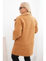 Dámský kabát Plus Size beránek s vlnou a kapsami camelový