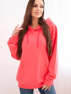 Dámská mikina s kapucí a klokankou z bavlny růžová