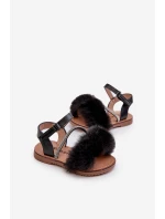 Dětské sandálky na suchý zip s kožíškem černé Rosavere