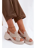 Kožené dámské sandály na platformě S.Barski LR61-7005 Béžové Kožené dámské sandály na platformě S.Barski LR61-7005 Béžové