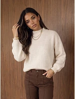 Klasický dámský svetr s kulatým výstřihem, světle béžový, FashionStreet MY2599 Klasický dámský svetr s kulatým výstřihem, světle béžový, FashionStreet MY2599