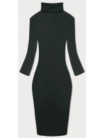 Vypasované žebrované šaty v tmavé khaki barvě s rolákem Rue Paris (5133)