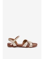 Ploché Lesklé Sandály Dámské S.Barski KV51-022 Zlaté Ploché Lesklé Sandály Dámské S.Barski KV51-022 Zlaté