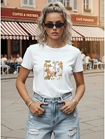 Dámské bavlněné tričko s motivem listů, bílé, FashionStreet NX8052RY Dámské bavlněné tričko s motivem listů, bílé, FashionStreet NX8052RY
