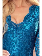 NICOLLE - Dámské šaty v mořské barvě s delším zadním dílem a s krajkovým výstřihem 210-14