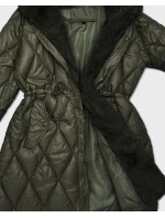 Bunda v khaki barvě s kožešinovou kapucí, která tvoří límec (T3-2635#-22) Bunda v khaki barvě s kožešinovou kapucí, která tvoří límec (T3-2635#-22)