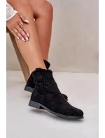 Dámské černé šněrovací boty na ploché podrážce S.Barski HY66-135