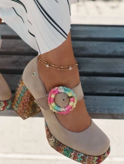 Semišové Čerpadla S Pletením Na Podpatku A Platformě 06839-04 Maciejka Béžové