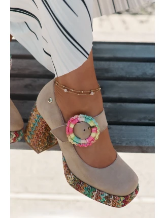 Semišové Čerpadla S Pletením Na Podpatku A Platformě 06839-04 Maciejka Béžové