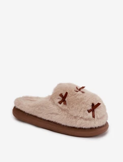 Dámské domácí pantofle s kožíškem a mašličkami – béžové Saviera