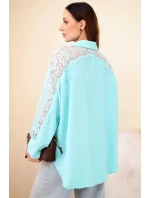 Dámská viskózová košile s krajkovými rukávy a límečkem mintová