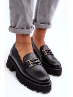 Dámské kůže polobotky Loafersy s ozdobou černá Lyndani