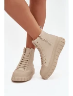 Zateplené dámské tenisky na platformě z ekokůže Big Star SS274535 béžové