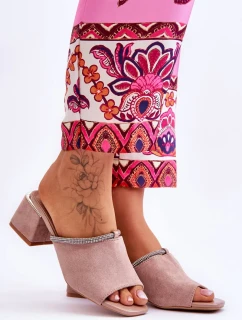 Semišové pantofle na vysokém podpatku S.Barski Béžove