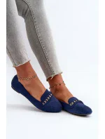 Lesklé dámské mokasíny s řetízkem, tmavě modrá Aredilla Lesklé dámské mokasíny s řetízkem, tmavě modrá Aredilla