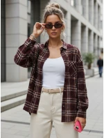 Dámská kostkovaná košile s odřenými okraji vínová FashionStreet DY0484