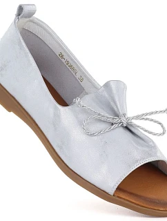 Dámské kožené polobotky s otevřenou špičkou stříbrné barvy Cambell 19388