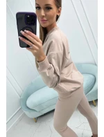 3-dílný set halenka + top + legíny světle béžová