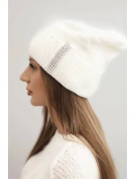 Dámská zimní čepice vlněná s krystaly K453 ecru