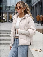 Krátká dámská prošívaná bunda s kapucí, světle šedá, FashionStreet TY5765 Krátká dámská prošívaná bunda s kapucí, světle šedá, FashionStreet TY5765