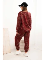 Dámská oversize souprava z viskózy s prodlouženou mikinou a efektem praní bordó