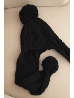 Dámská zimní pletená čepice s bambulemi a prodlouženými boky K448 černá