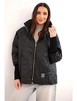 Dámská jarní prošívaná bunda s ozdobným reliéfním vzorem a zipem černá