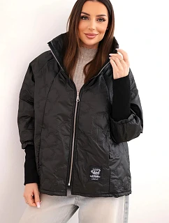 Dámská jarní prošívaná bunda s ozdobným reliéfním vzorem a zipem černá