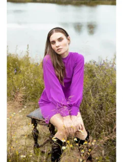 K078 Šaty s nabíraným páskem - levandulová