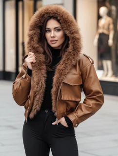 Dámská kožená bunda s kožešinou SOFTREBEL hnědá FashionStreet TY4761z