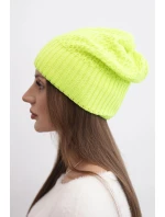 Dámská zimní čepice z vlny s dvojitým ohrnutým lemem K426 neonově žlutá