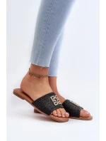 Ploché dámské žabky s pletením a ozdobou černé Omenna