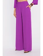 M906 Palazzo kalhoty s pružným pasem a bočními kapsami - levandulová barva