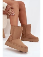 Dámské zateplené sněhule Abrams s kožíškem – camel