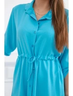 Šaty se zapínáním na knoflíky a zavazováním v pase tyrkys