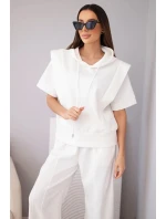 Dámský komplet mikina s kapucí a volné kalhoty se šňůrkou máslový ecru