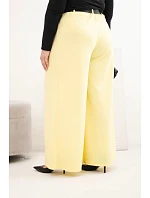 Dámské kalhoty Plus Size se širokou nohavicí a páskem žluté