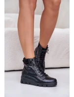 Lehké Zateplené Dámské Boty Na Platformě A Klínu Černé Savindria