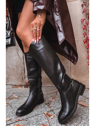 Zateplené dámské kozačky na ploché podrážce s ozdobným detailem Černé Renaya Zateplené dámské kozačky na ploché podrážce s ozdobným detailem Černé Renaya