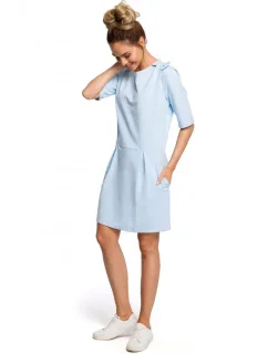 M422 Šaty se spadlým pasem a mašlí - světle modré