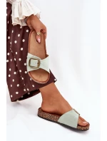 Dámské pantofle s přezkou na korkové platformě – mentolové Zavira