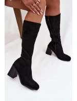 Dámské semiš kozačky na klínovém podpatku H-5 Černá - Stephan Paris