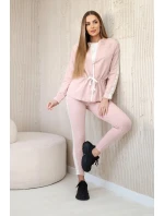 Dámská bavlněná souprava s proužky a stahovacími lemy pudrově růžová