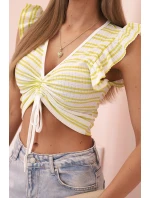 Dámská pruhovaná blůza s nařasením a volánkem zelená Dámská pruhovaná blůza s nařasením a volánkem zelená