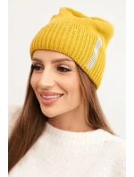 Dámská zimní čepice vlněná s cyrkoniemi K453 musztardová