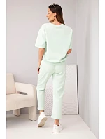 Dámský viskózový máslový komplet s krátkým rukávem a kalhotami s ohrnovanou nohavicí mentolový