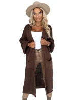 627-2 Cardigan - svetr dlouhý s kapsami - čokoládová barva